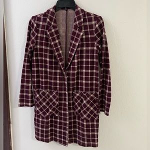 Plaid Women's Jacket - Burgundy and Cream